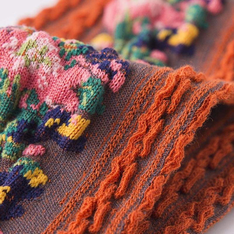 Meias Florais Bordadas a Mão Vintage Kit Com 5 Pares