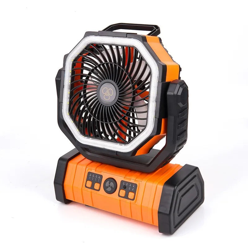 Ventilador de acampamento portátil com luz, 4 velocidades com controle remoto e temporizador